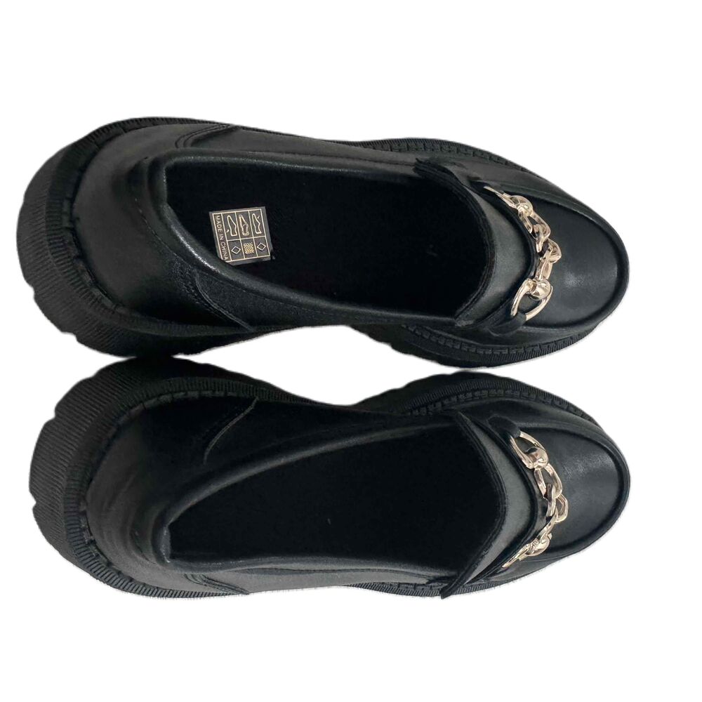 Lug Sole Loafers Black Gold Chain Embellished Chunky Sole Polished NWOT Size 40 - Picture 9 of 10